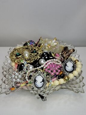 Glass Dish Filled With Jewelry